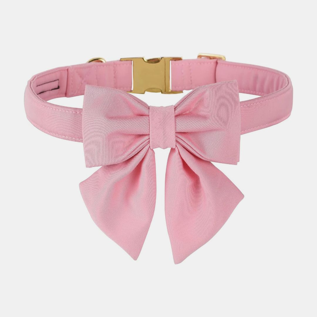 Elegant Pink Sailor Bow Dog Collar - Premium Cotton with Gold Hardware
