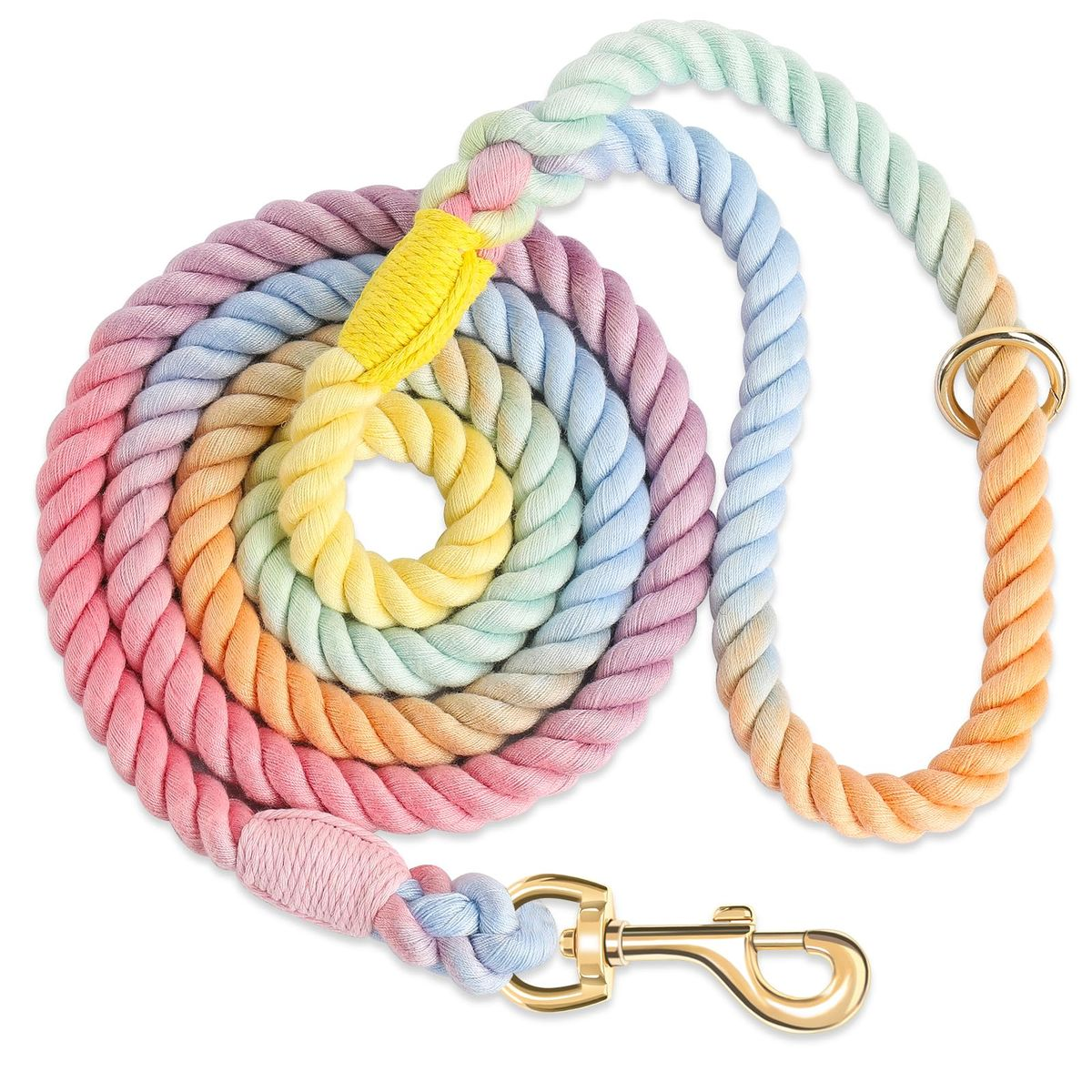 Pastel Rainbow Ombre Cotton Rope Dog Leash - Hand-Dyed Boho Pet Accessory