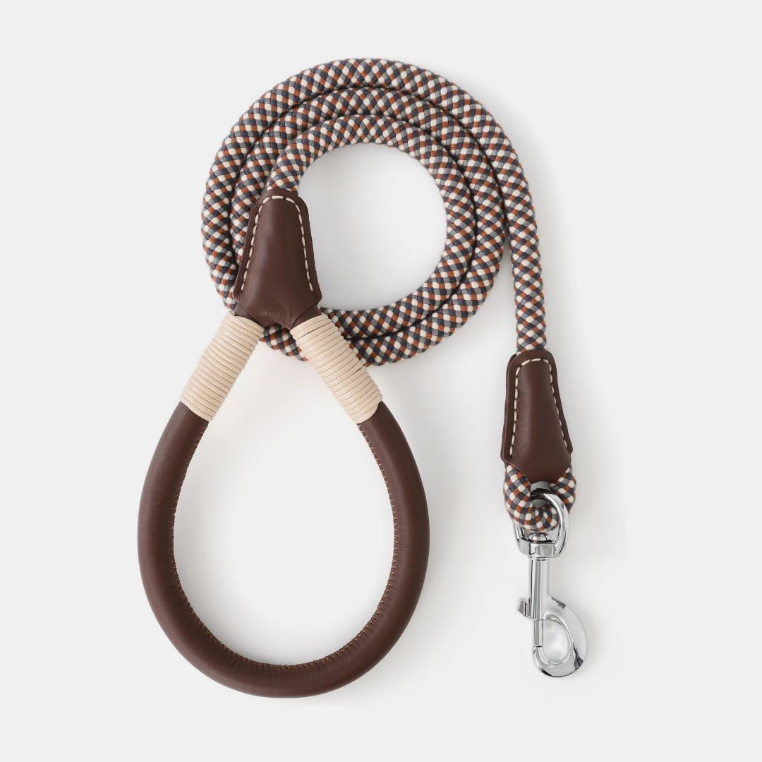 Heritage Plaid Braided Dog Leash - Luxury Leather Padded Handle